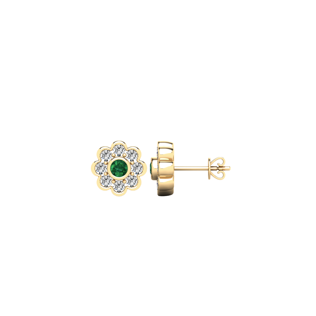 Emerald Diamond Flower Stud Earrings