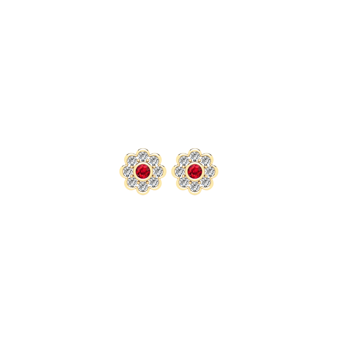 Ruby Diamond Flower Stud Earrings
