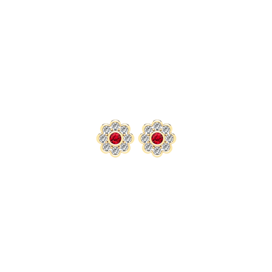 Ruby Diamond Flower Stud Earrings