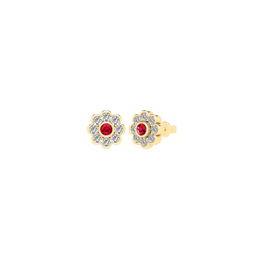 Ruby Diamond Flower Stud Earrings