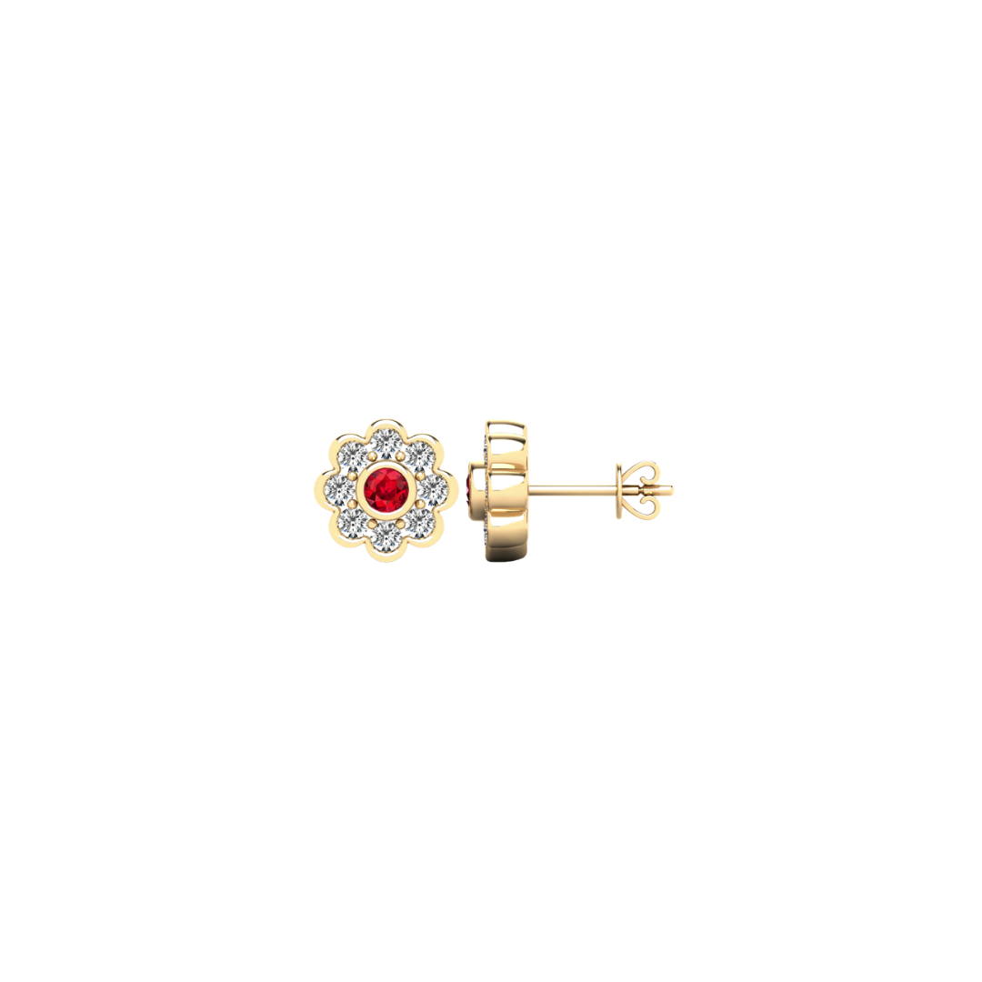 Ruby Diamond Flower Stud Earrings