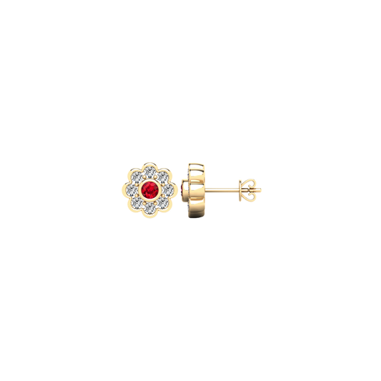 Ruby Diamond Flower Stud Earrings