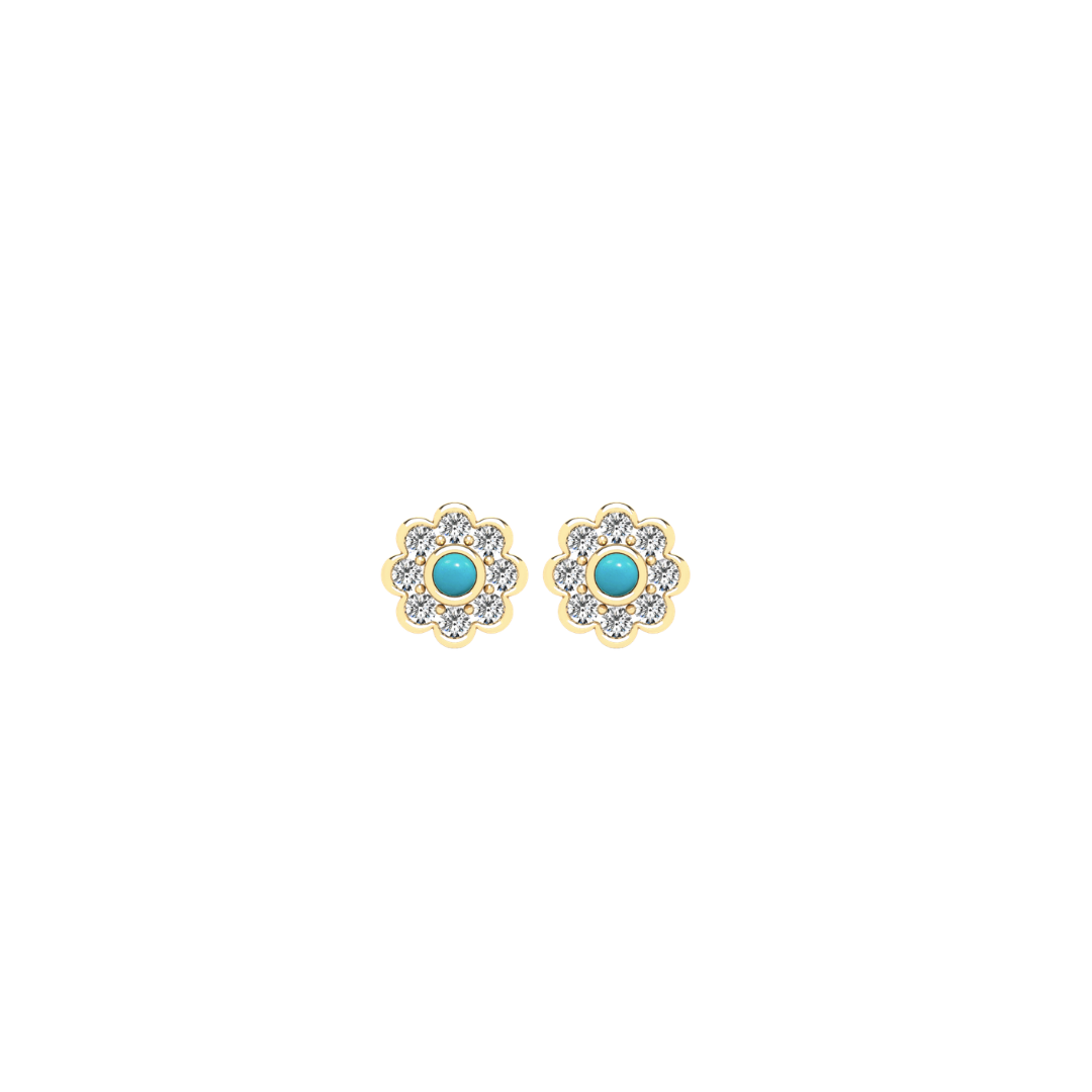 Turquoise Diamond Flower Stud Earrings