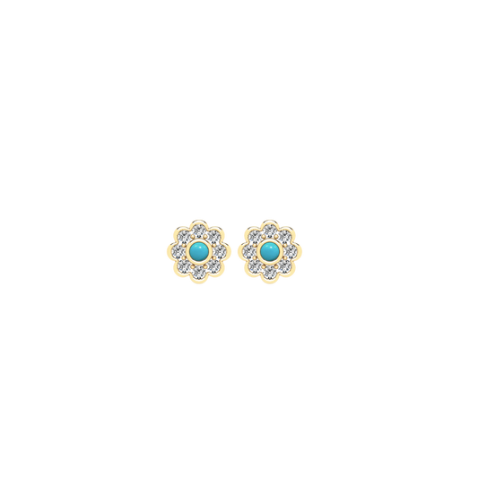 Turquoise Diamond Flower Stud Earrings