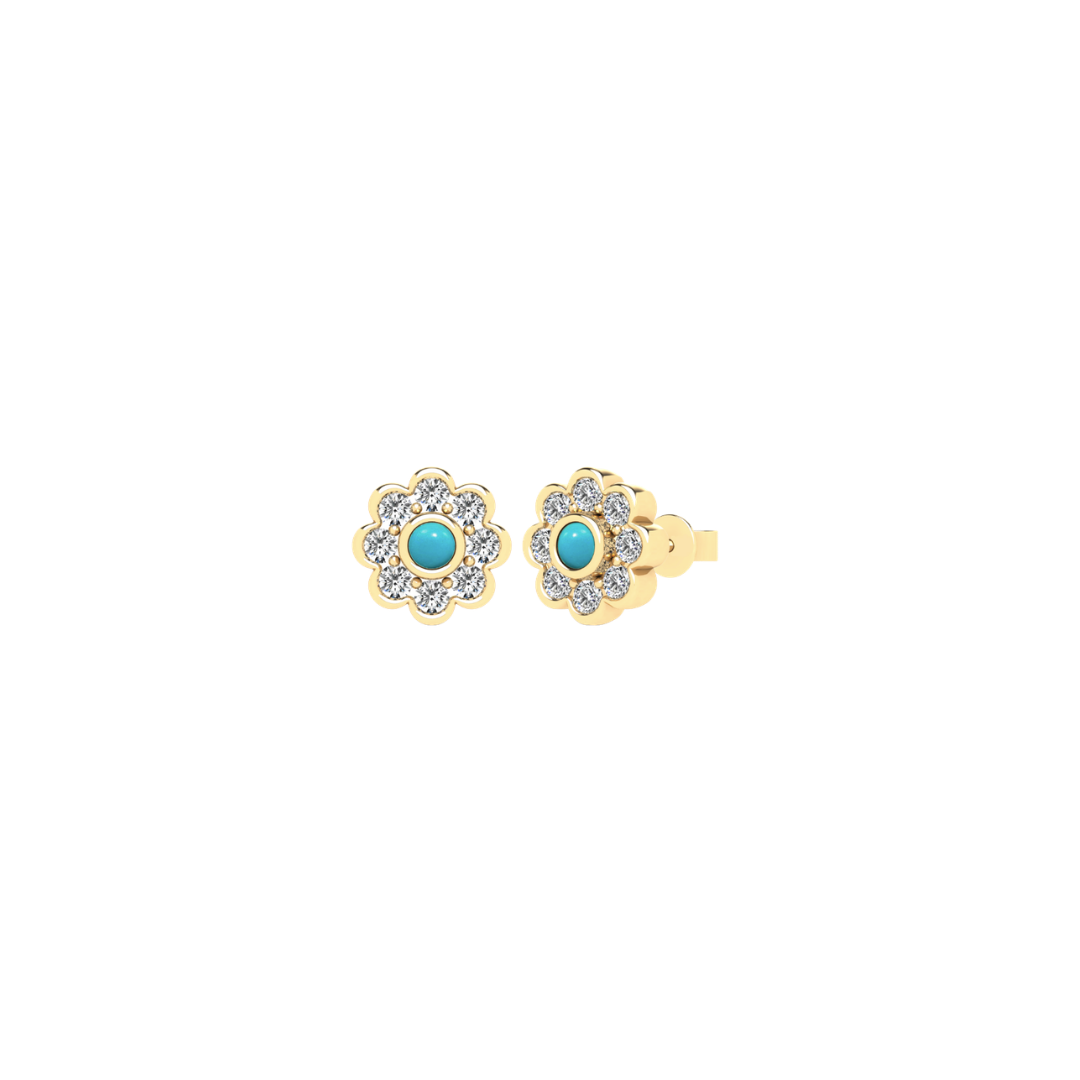 Turquoise Diamond Flower Stud Earrings