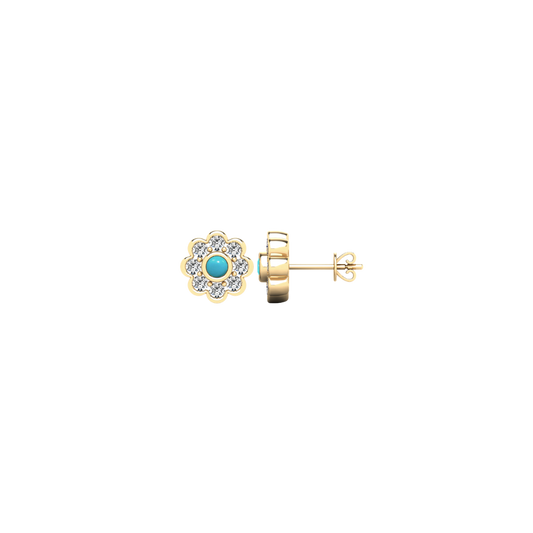 Turquoise Diamond Flower Stud Earrings