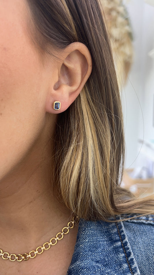 Emerald-Cut Birthstone Bezel Studs – Henri Noël