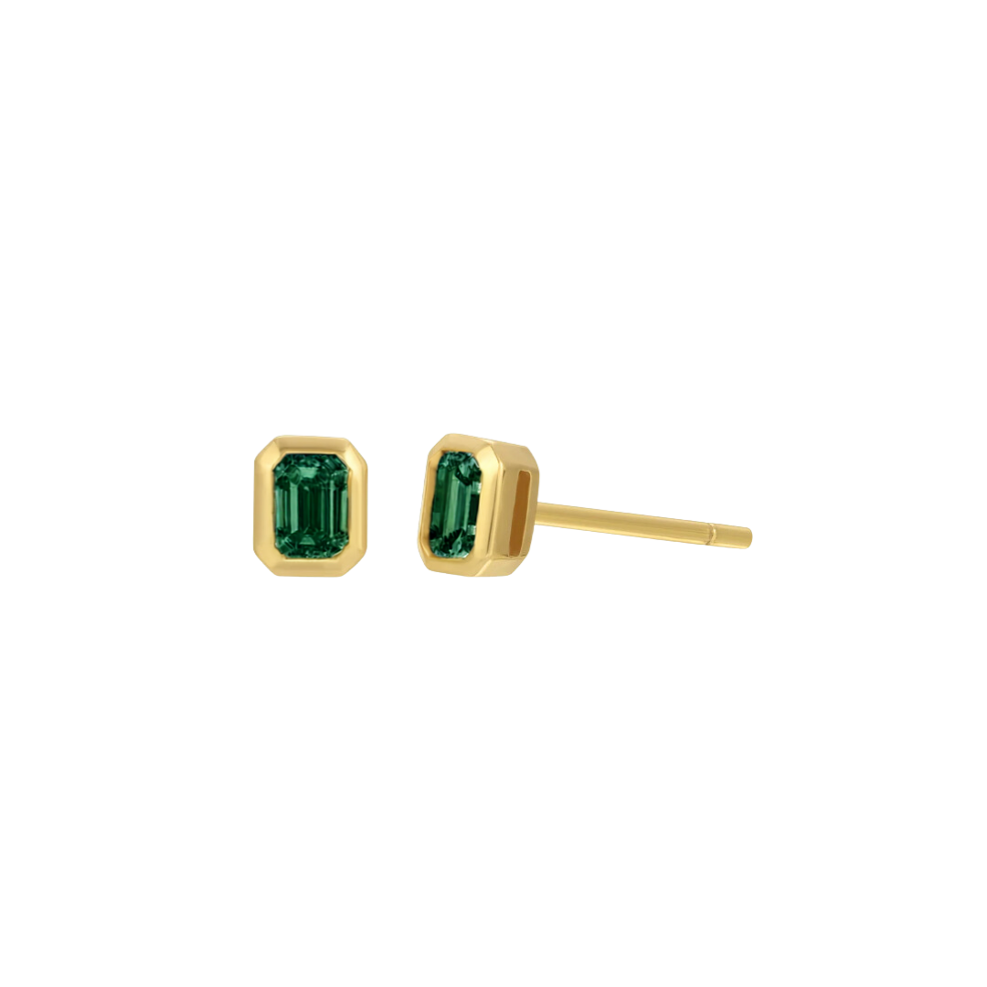 Emerald-Cut Birthstone Bezel Studs – Henri Noël