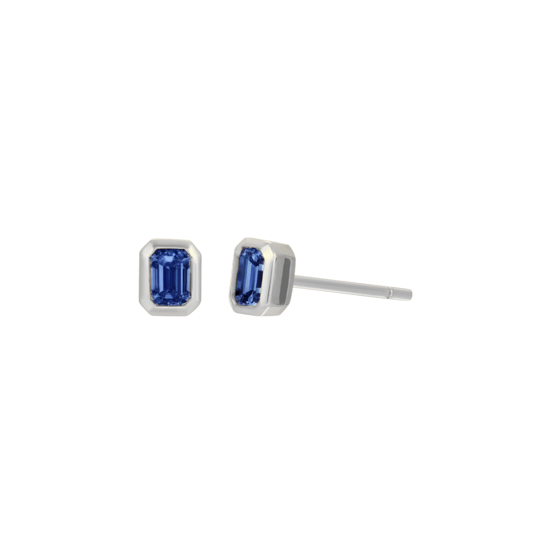 Emerald-Cut Birthstone Bezel Studs – Henri Noël