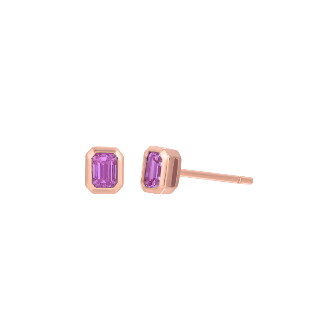 Emerald-Cut Birthstone Bezel Studs – Henri Noël