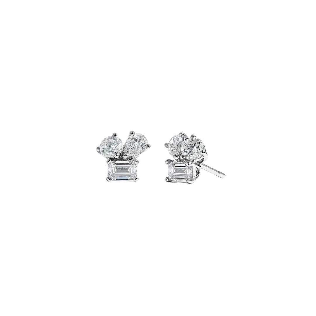 Emerald Pear Diamond Studs