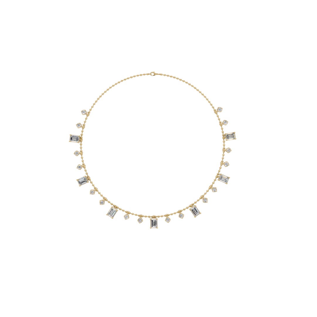 Emerald-Cut and Round Diamond Drop Necklace