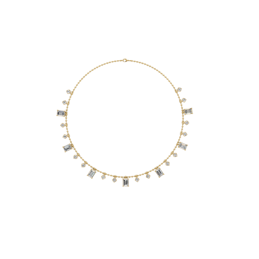Emerald-Cut and Round Diamond Drop Necklace