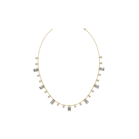 Emerald-Cut and Round Diamond Drop Necklace