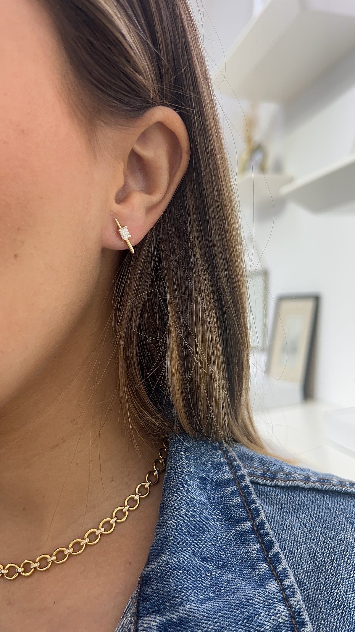 Emerald Diamond Bar Studs – Henri Noël