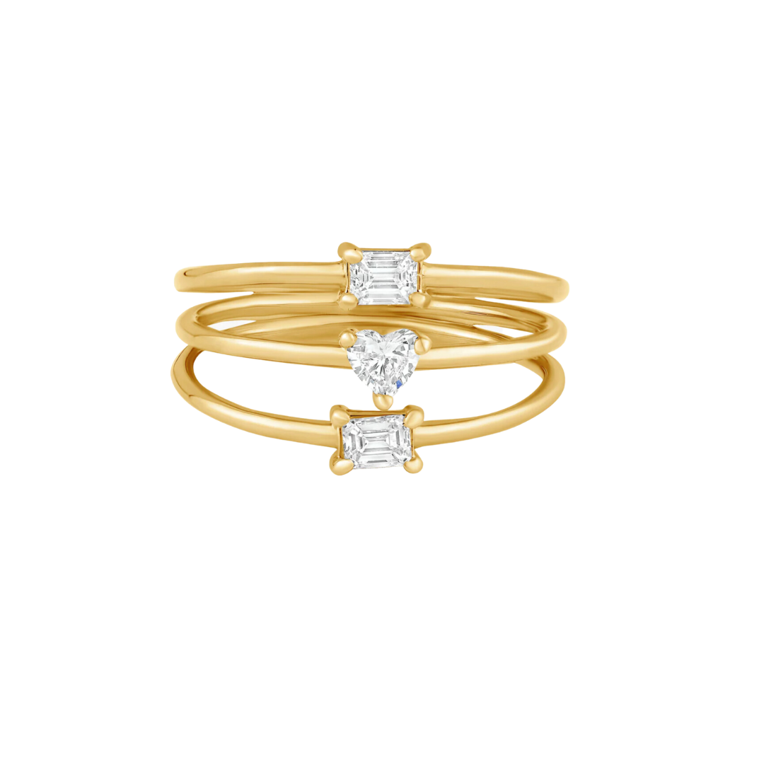 Emerald and Heart Diamond Triple Stacking Ring – Henri Noël