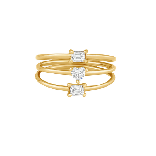 Emerald and Heart Diamond Triple Stacking Ring – Henri Noël