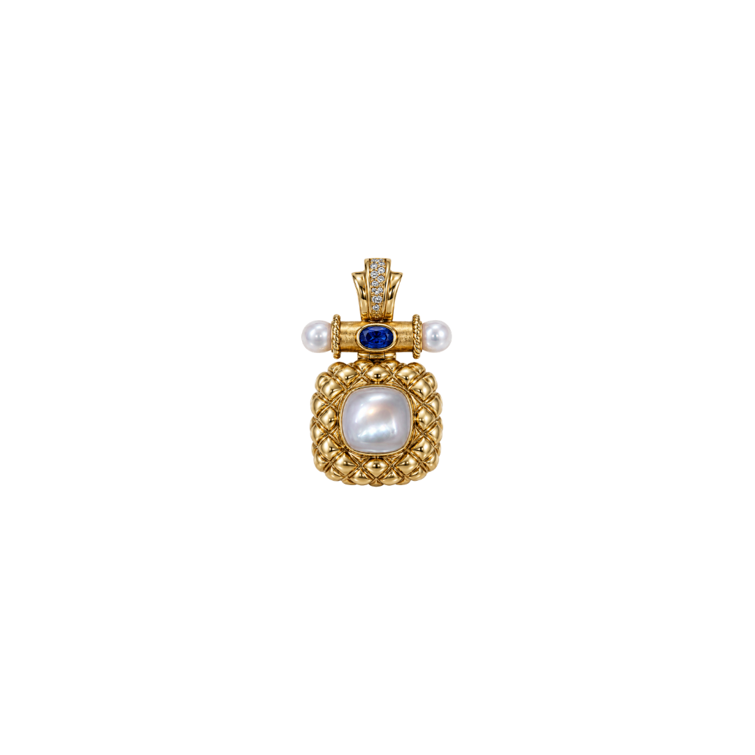 Estate Alabaster Pendant with Mother of Pearl and Tanzanite