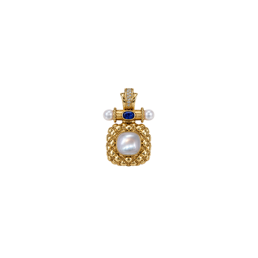 Estate Alabaster Pendant with Mother of Pearl and Tanzanite