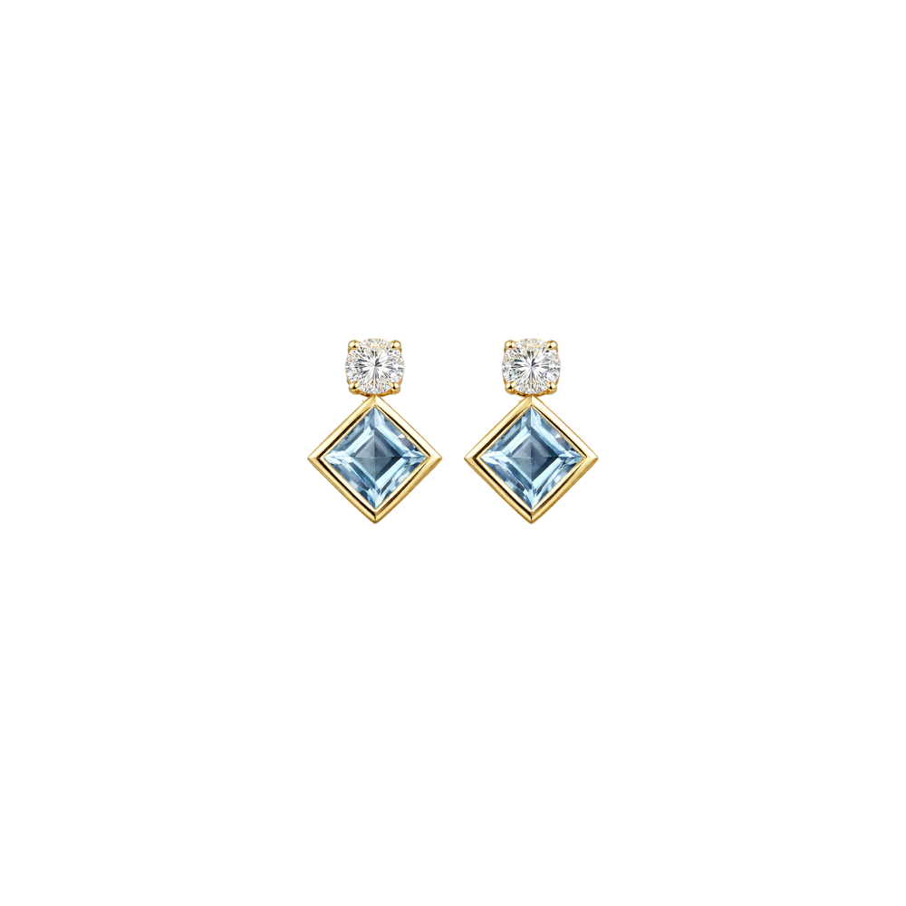 Estate Bezel Blue Topaz and Diamond Studs