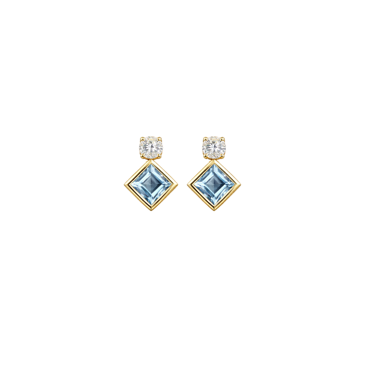 Estate Bezel Blue Topaz and Diamond Studs