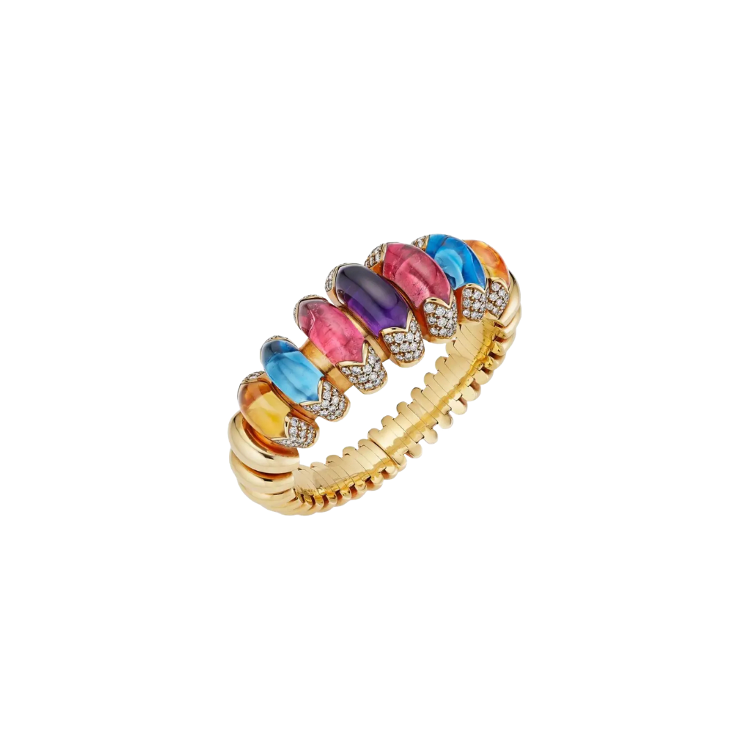 Estate Bvlgari Pink Tourmaline, Amethyst, Blue Topaz and Citrine “Celtaura” Cuff – Henri Noël