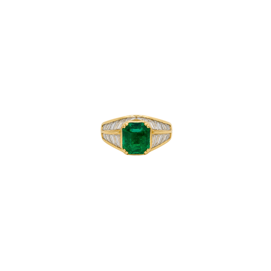 Estate Emerald and Baguette Cut Diamond Ring
