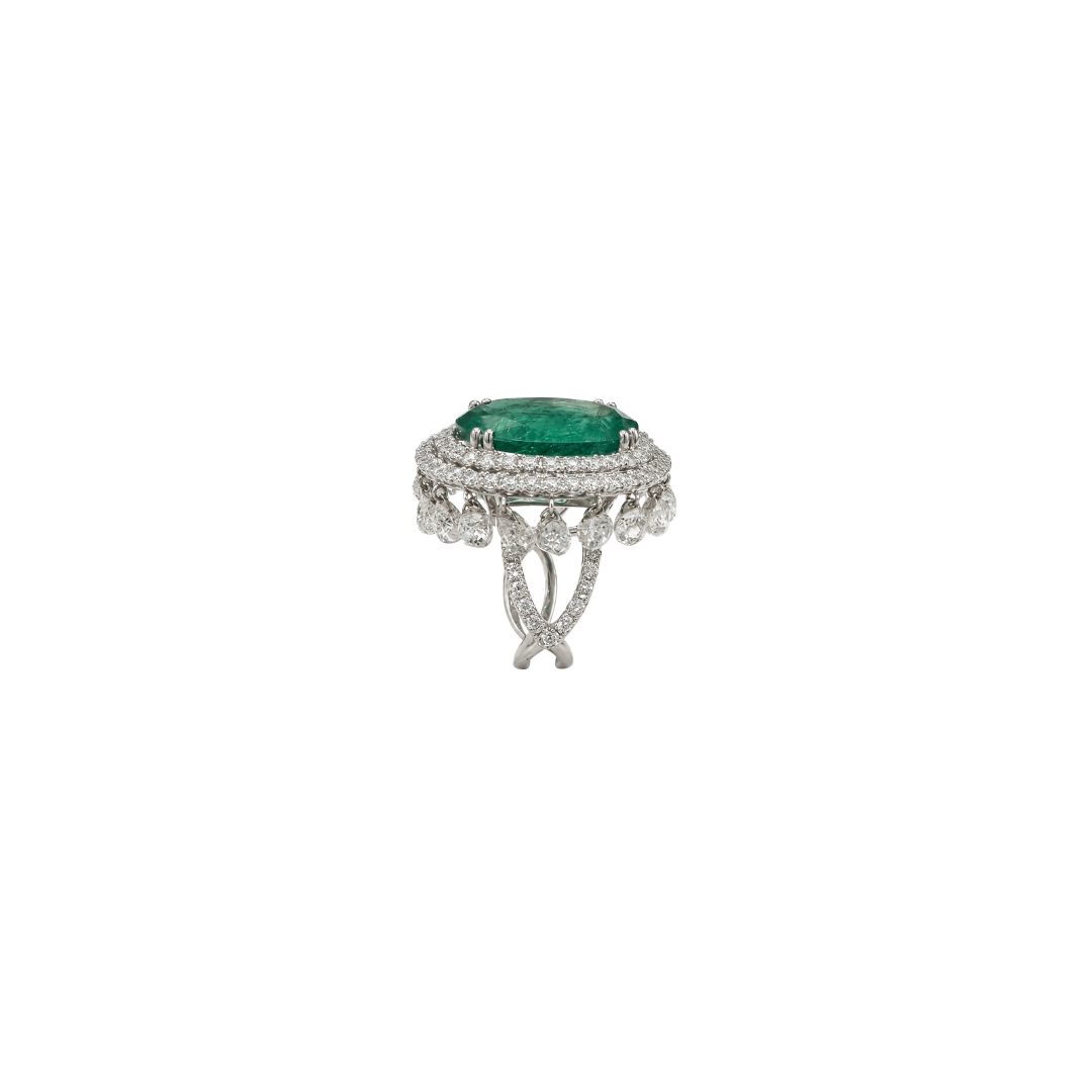 Estate Emerald and Diamond Chandelier Ring