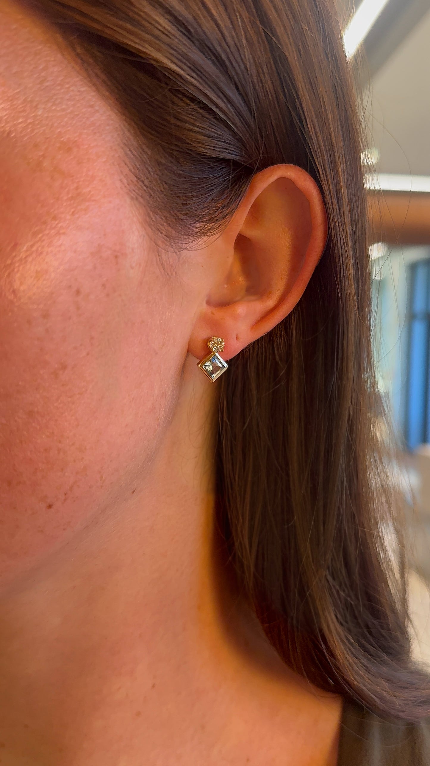 Estate Bezel Blue Topaz and Diamond Studs