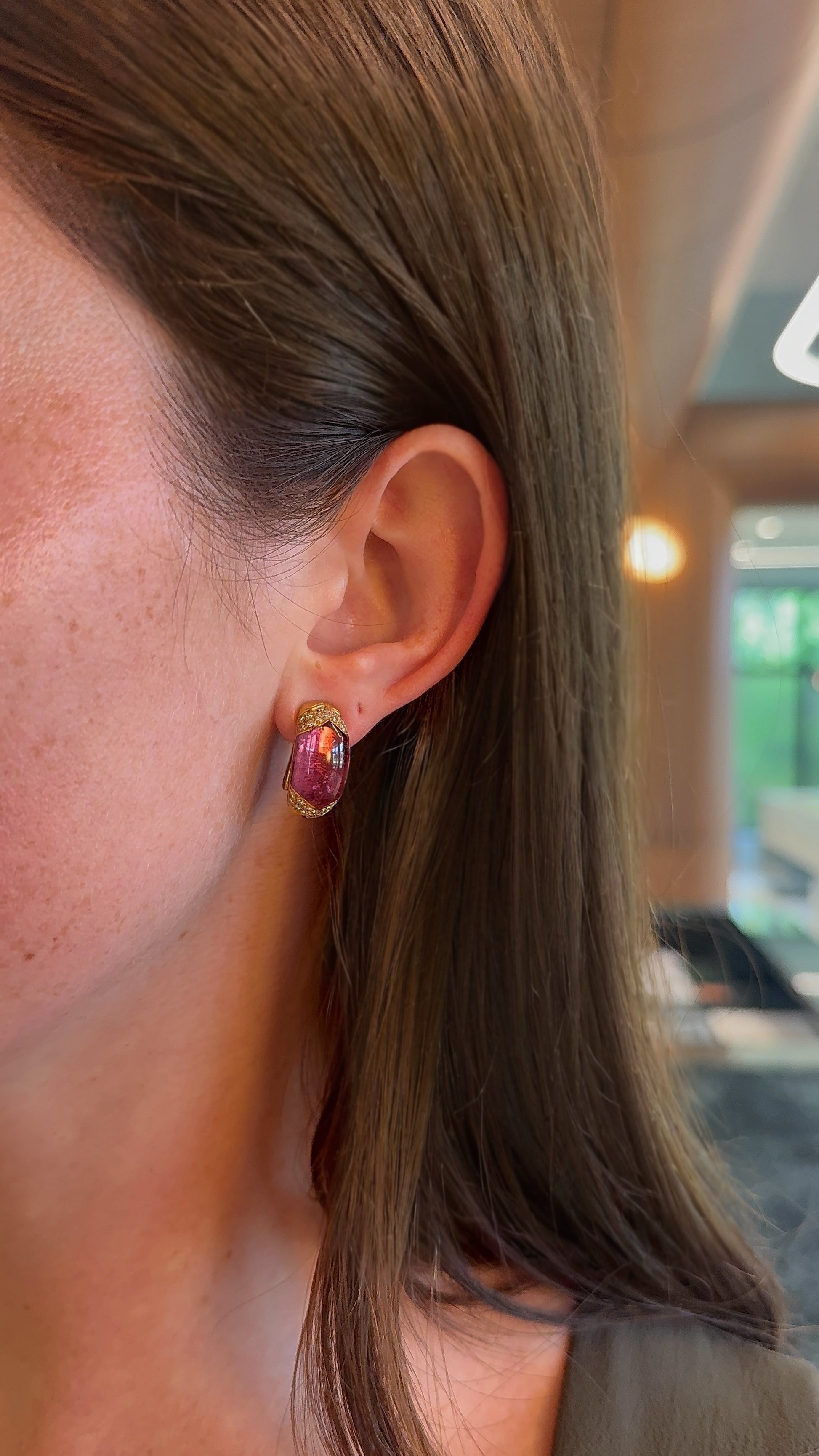 Estate Bvlgari Tronchetto Pink Tourmaline with Pave Diamonds Clip On Earrings – Henri Noël