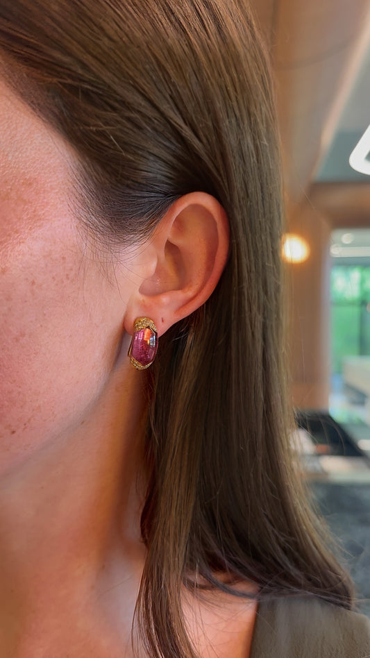 Estate Bvlgari Tronchetto Pink Tourmaline with Pave Diamonds Clip On Earrings