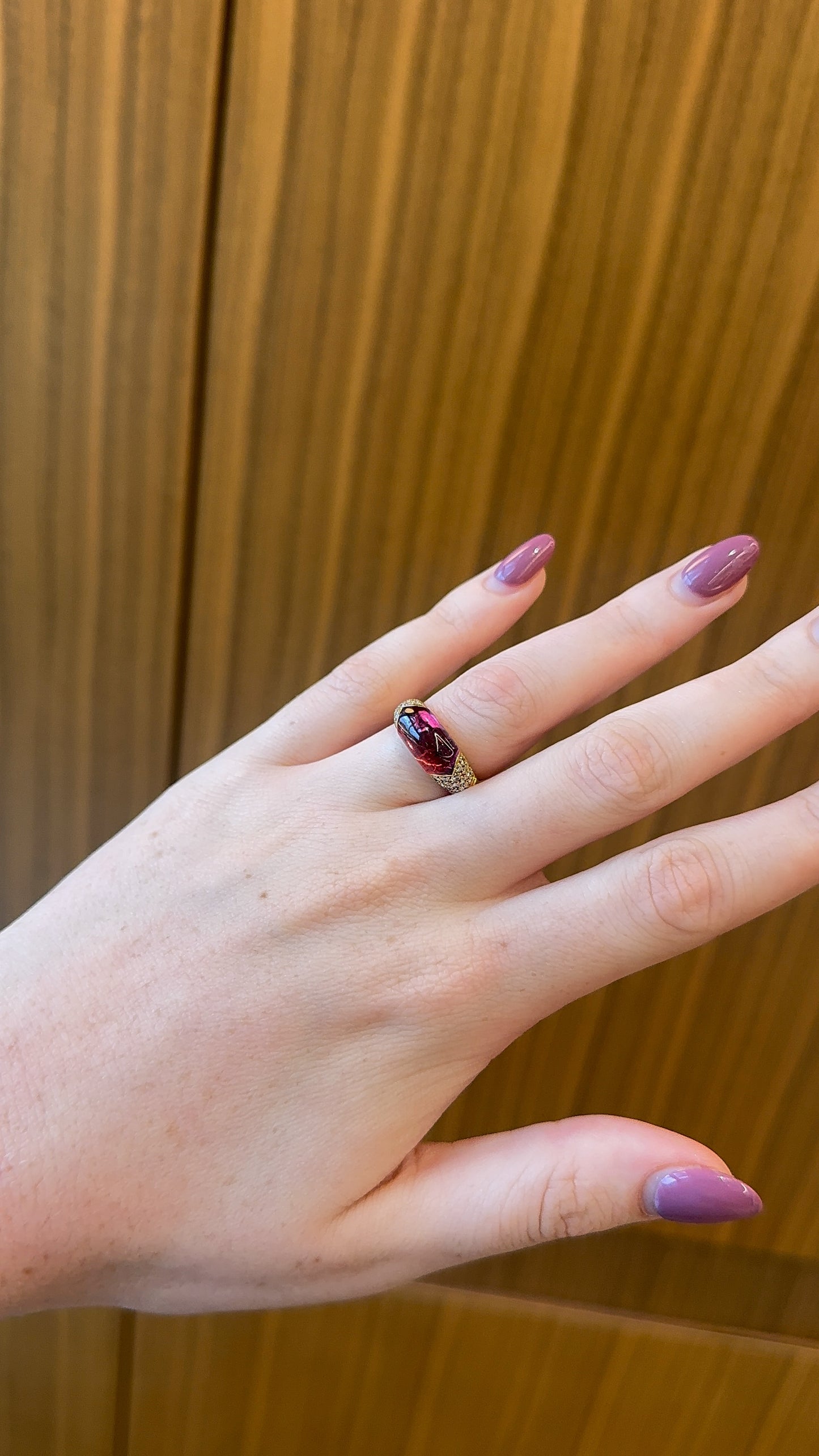 Estate Bvlgari Tronchetto Pink Tourmaline with Pave Diamonds Ring – Henri Noël