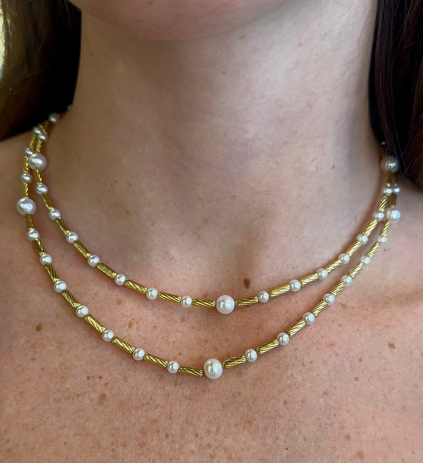 Estate David Yurman Pearl & Gold Bar Necklace