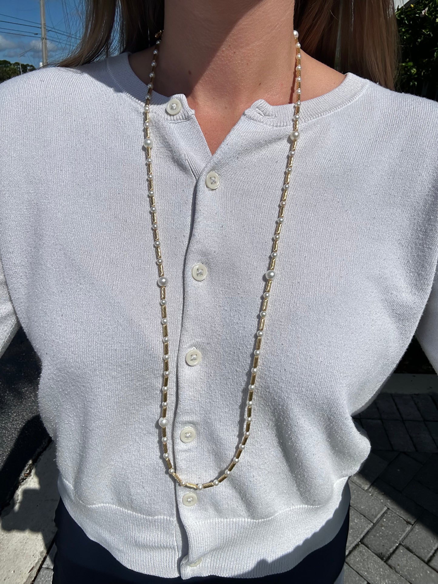 Estate David Yurman Pearl & Gold Bar Necklace – Henri Noël
