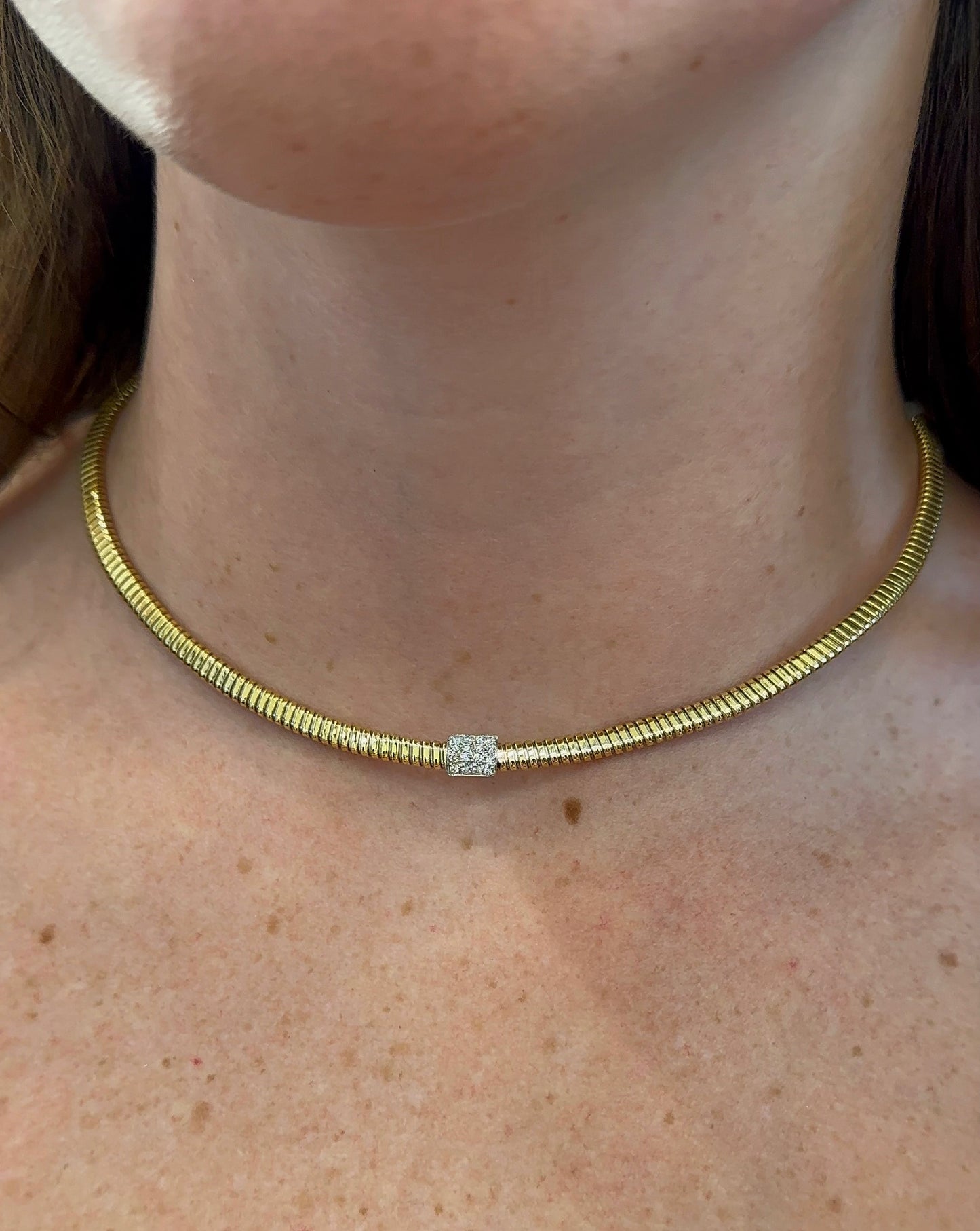 Estate Diamond and Gold Flex Omega Necklace