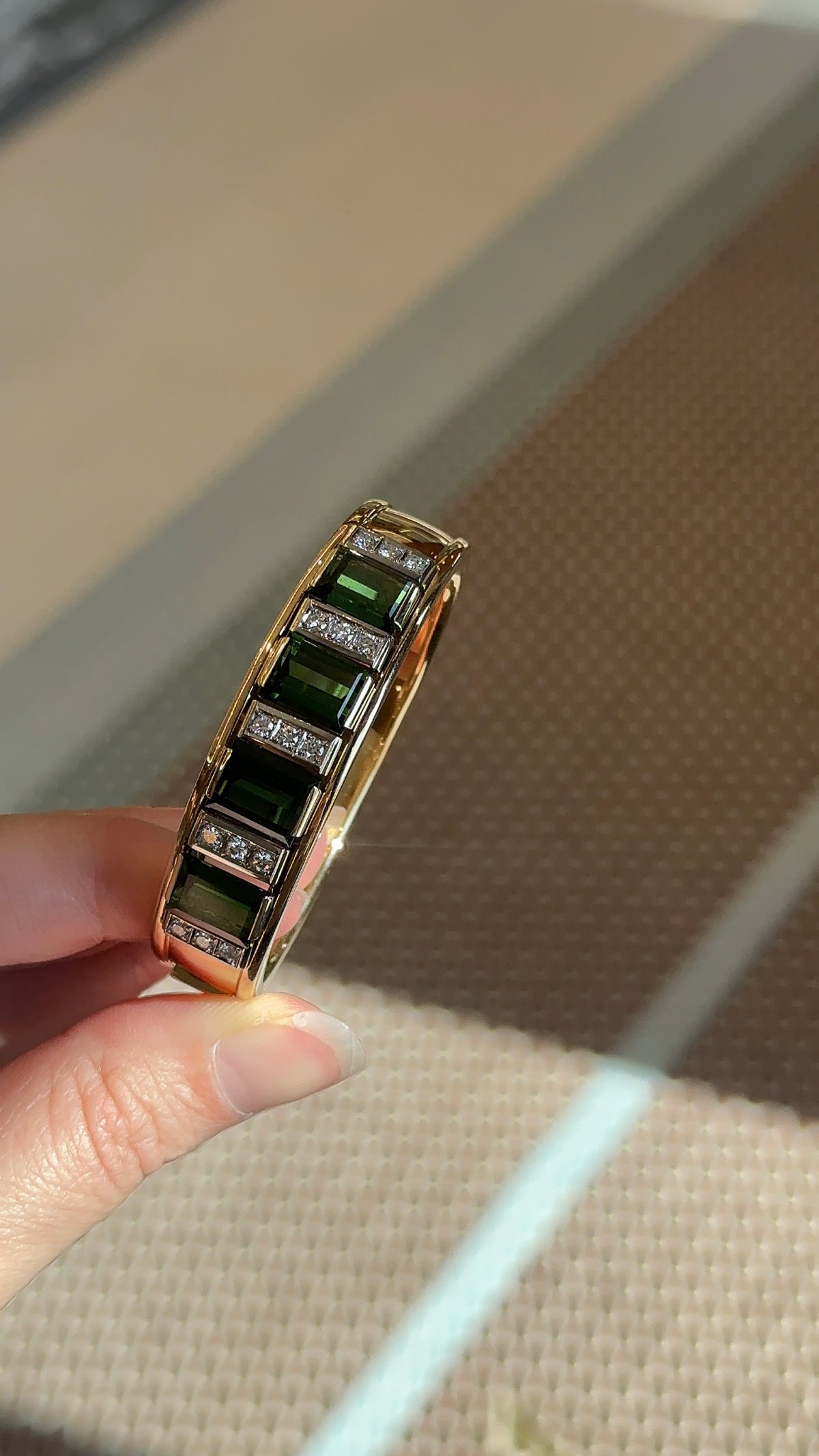 Estate Green Tourmaline and Diamond Bangle – Henri Noël