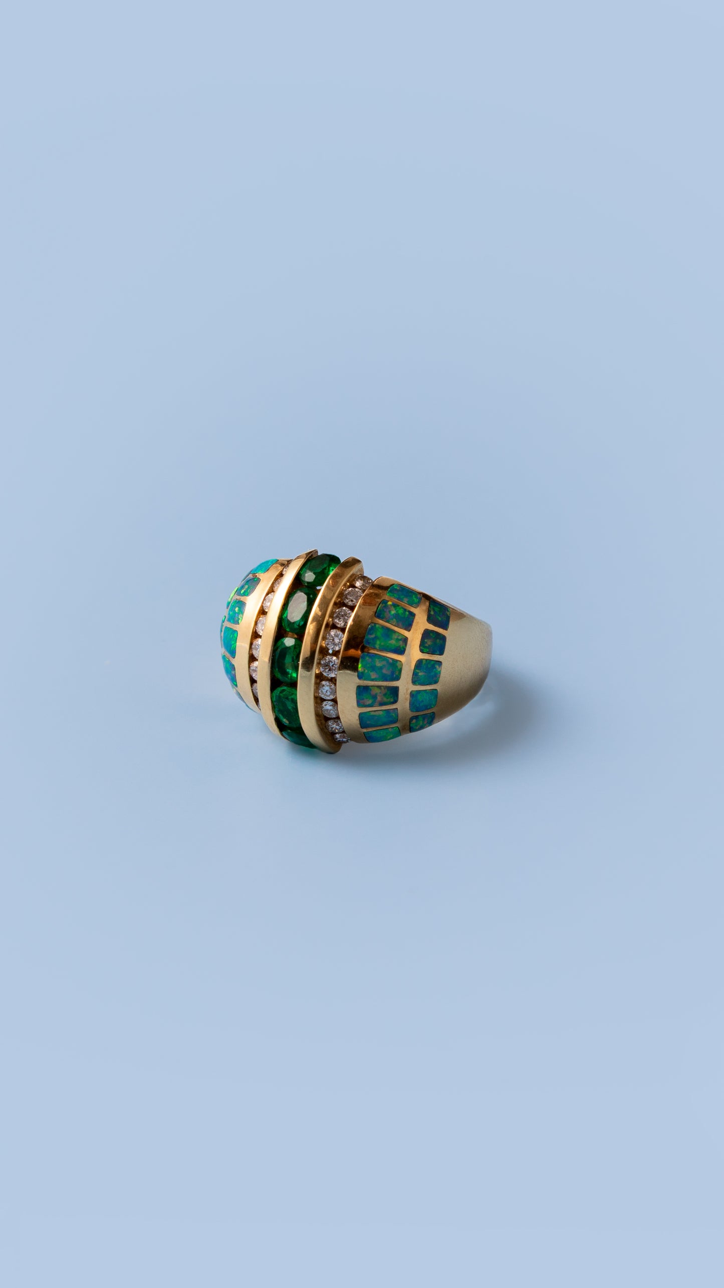 Estate Kabana Blue Fire Opal, Diamond and Emerald Ring – Henri Noël
