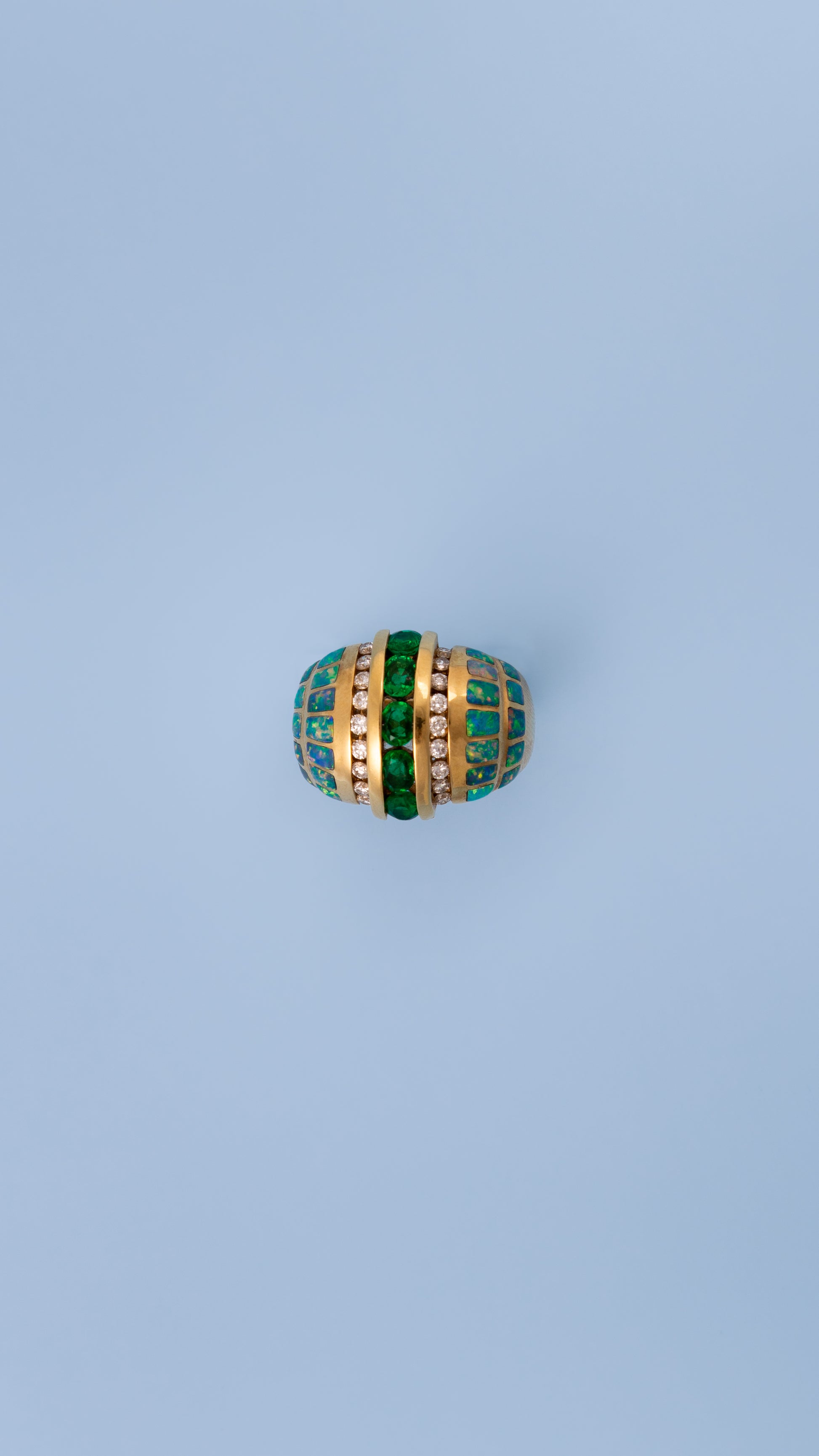 Estate Kabana Blue Fire Opal, Diamond and Emerald Ring – Henri Noël