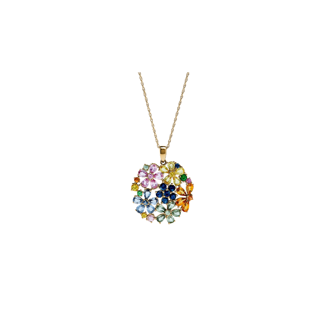 Estate Effy Multi Sapphire Flower Pendant Necklace