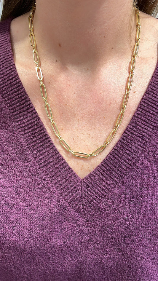 14K Paperclip and Scallop Chain Necklace