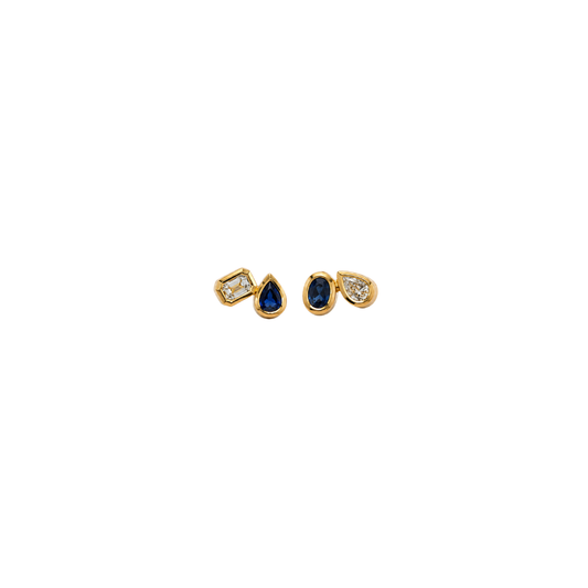 Fancy Shape Bezel Diamond and Blue Sapphire Studs – Henri Noël