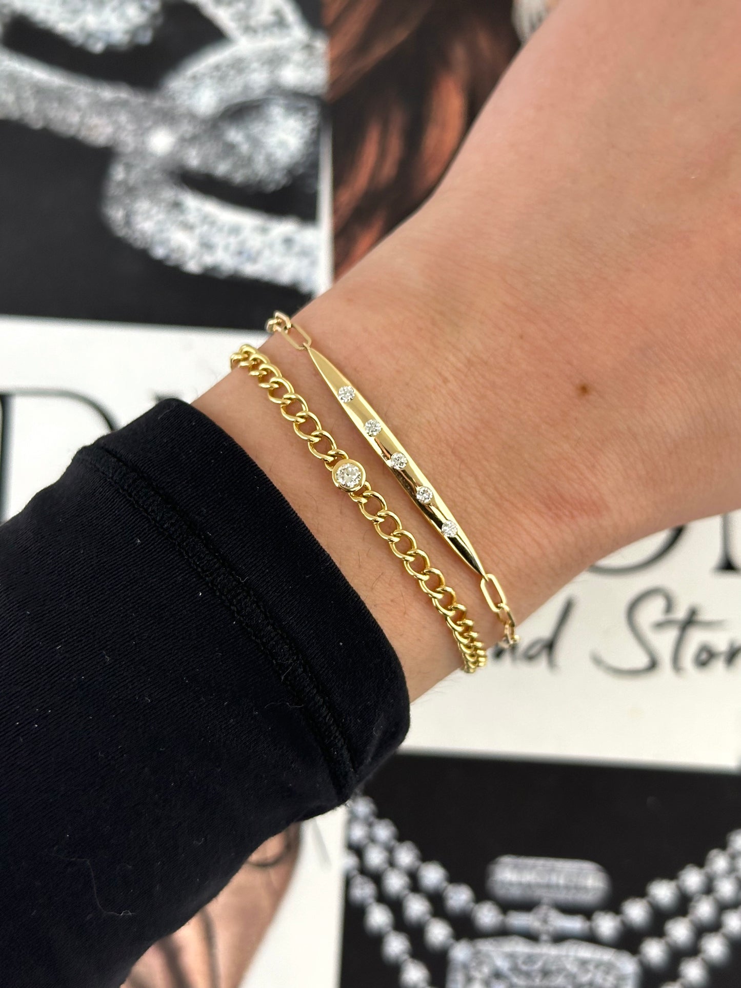 Flush Set Diamond Bar Paperclip Bracelet – Henri Noël