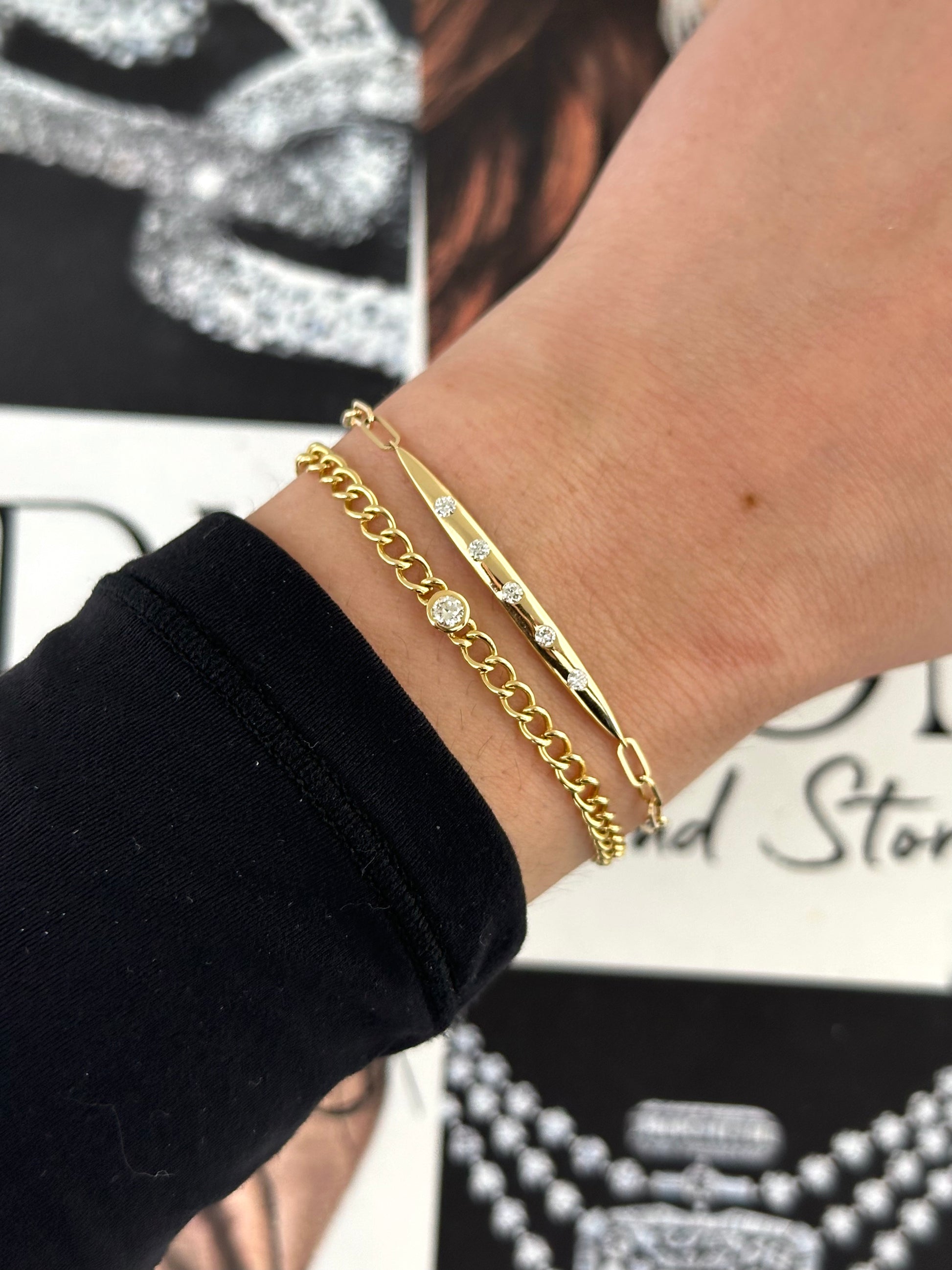Flush Set Diamond Bar Paperclip Bracelet – Henri Noël
