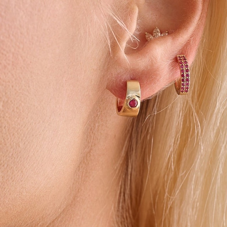 Gemstone Bezel Thick Huggies – Henri Noël