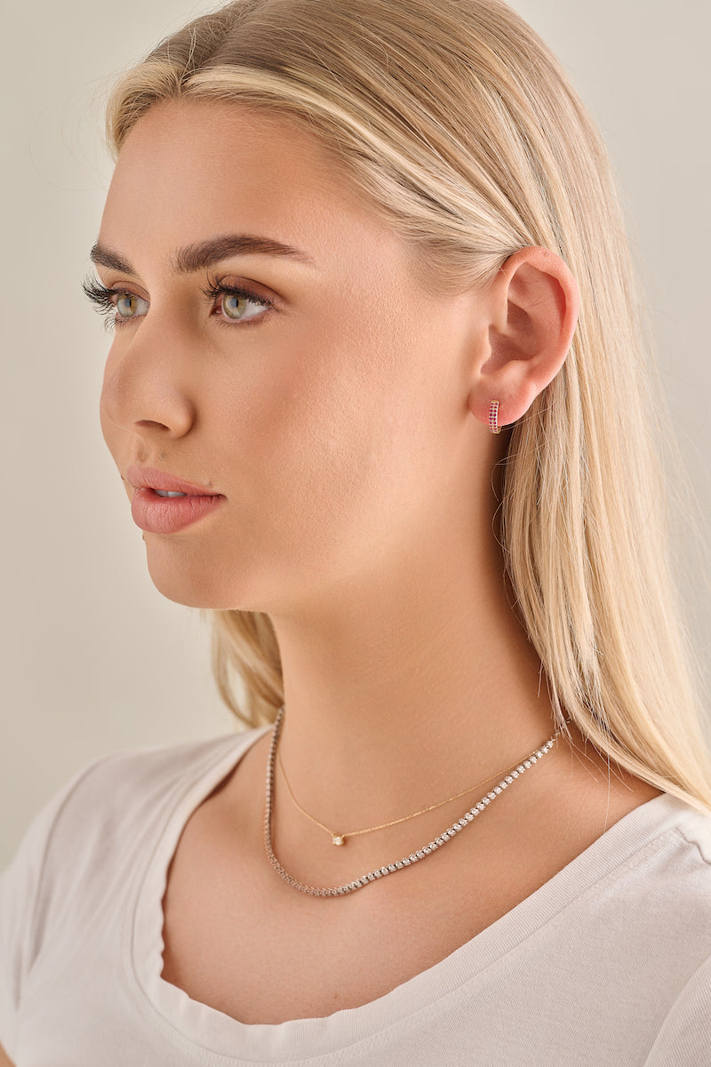 Gemstone Double Row Huggies – Henri Noël