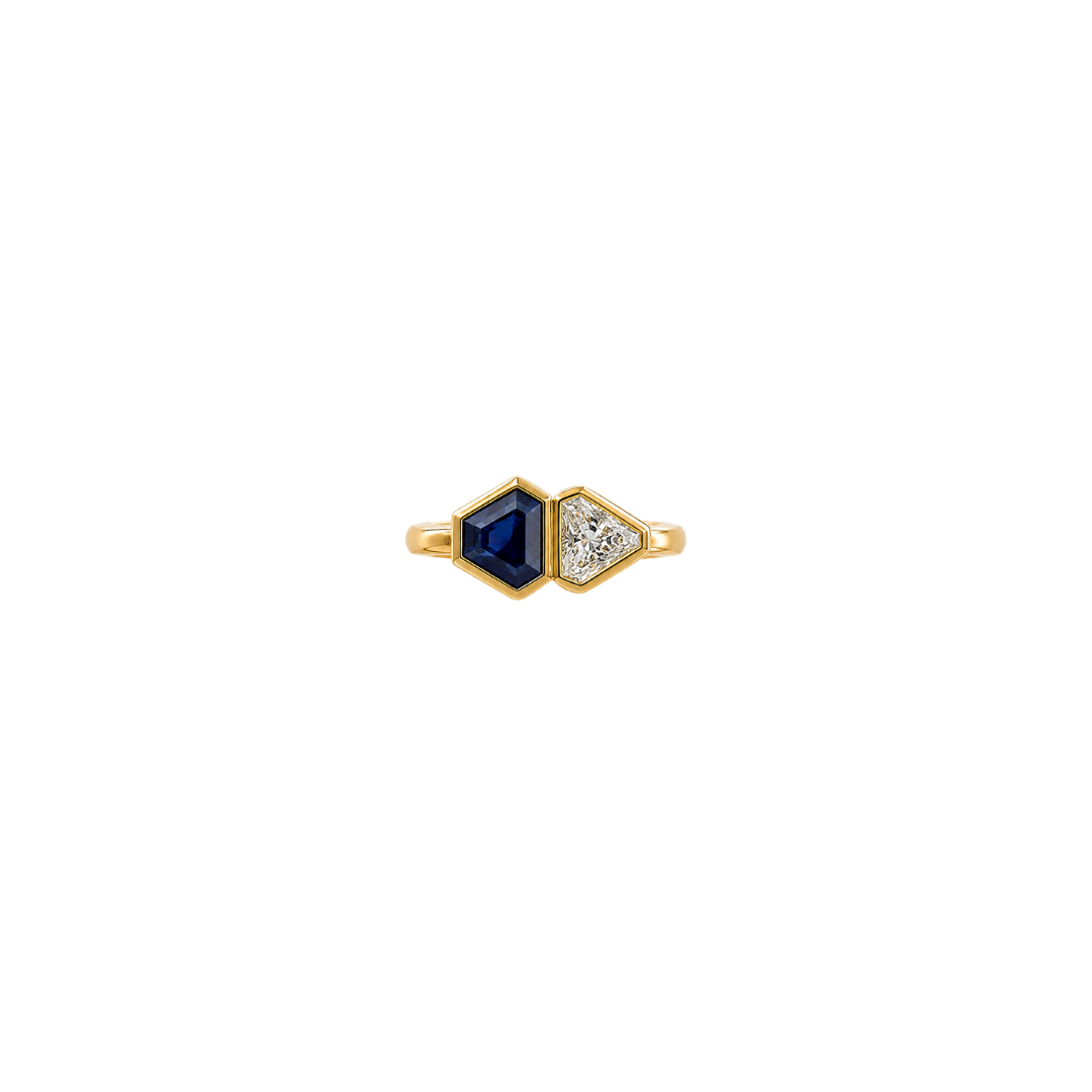 Geo Shape Blue Sapphire and Diamond Ring