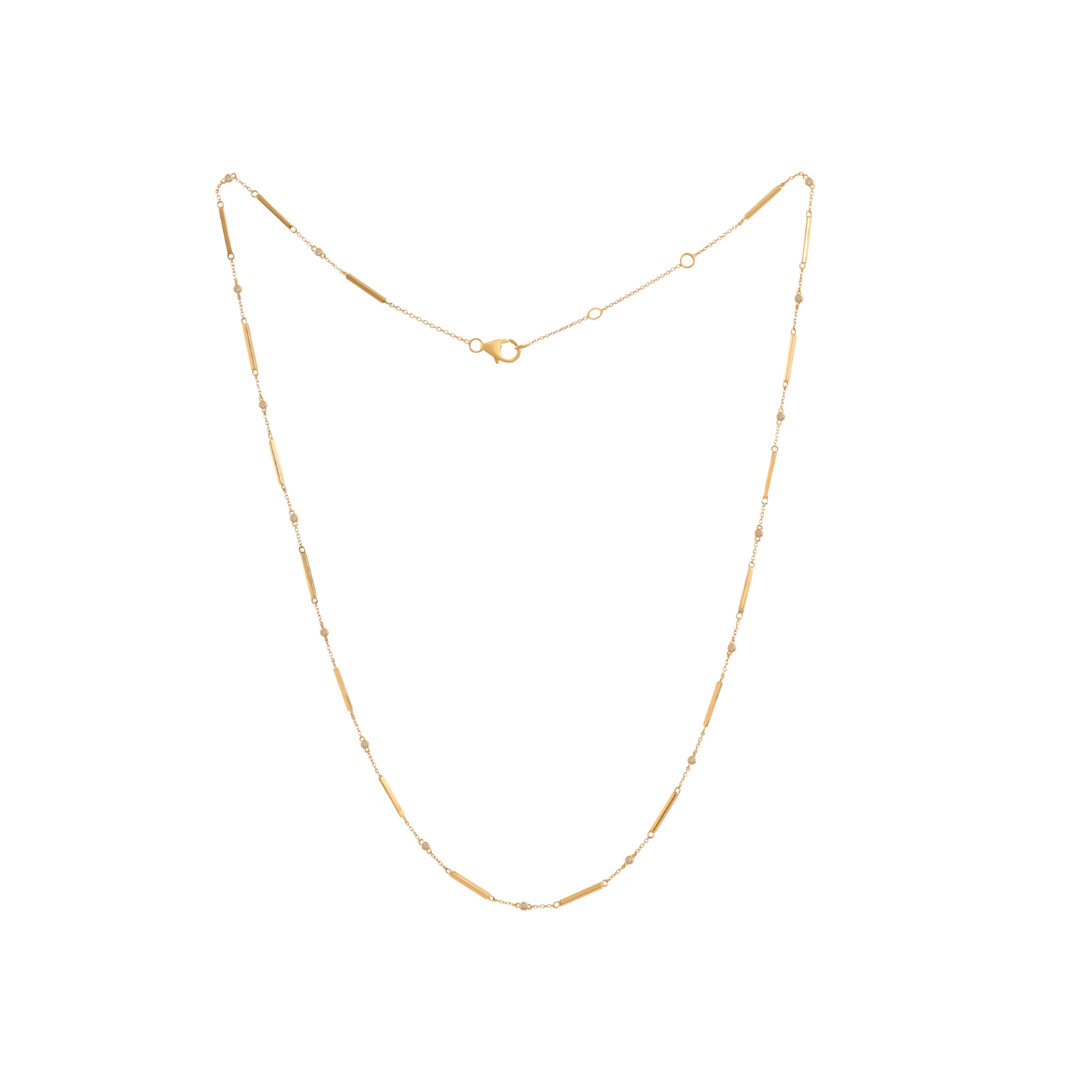 Gold Bar and Diamond Chain Necklace