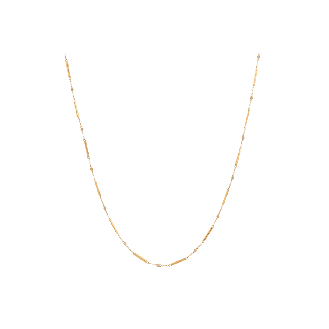 Gold Bar and Diamond Chain Necklace
