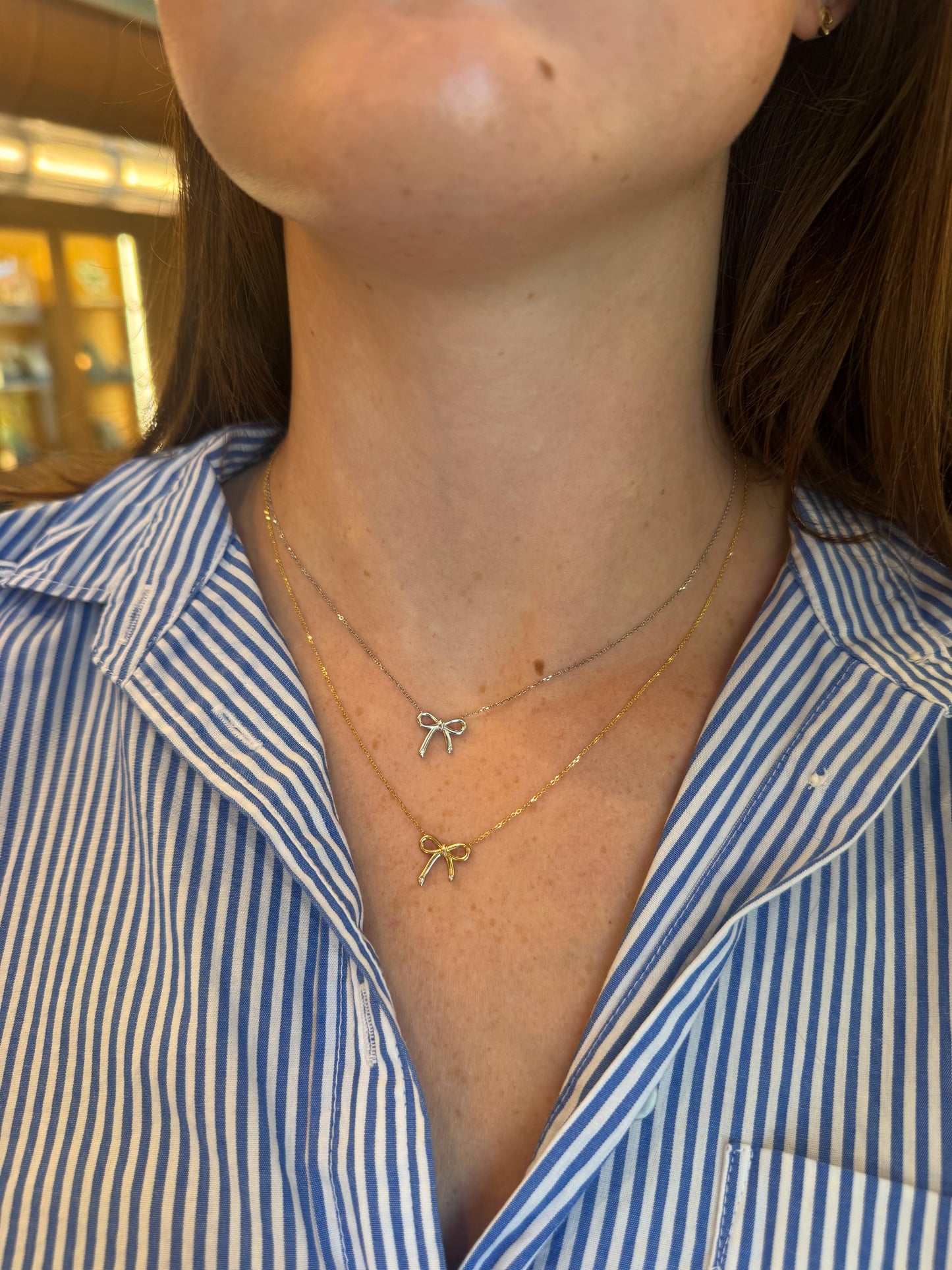 Gold and Diamond Bow Necklace – Henri Noël