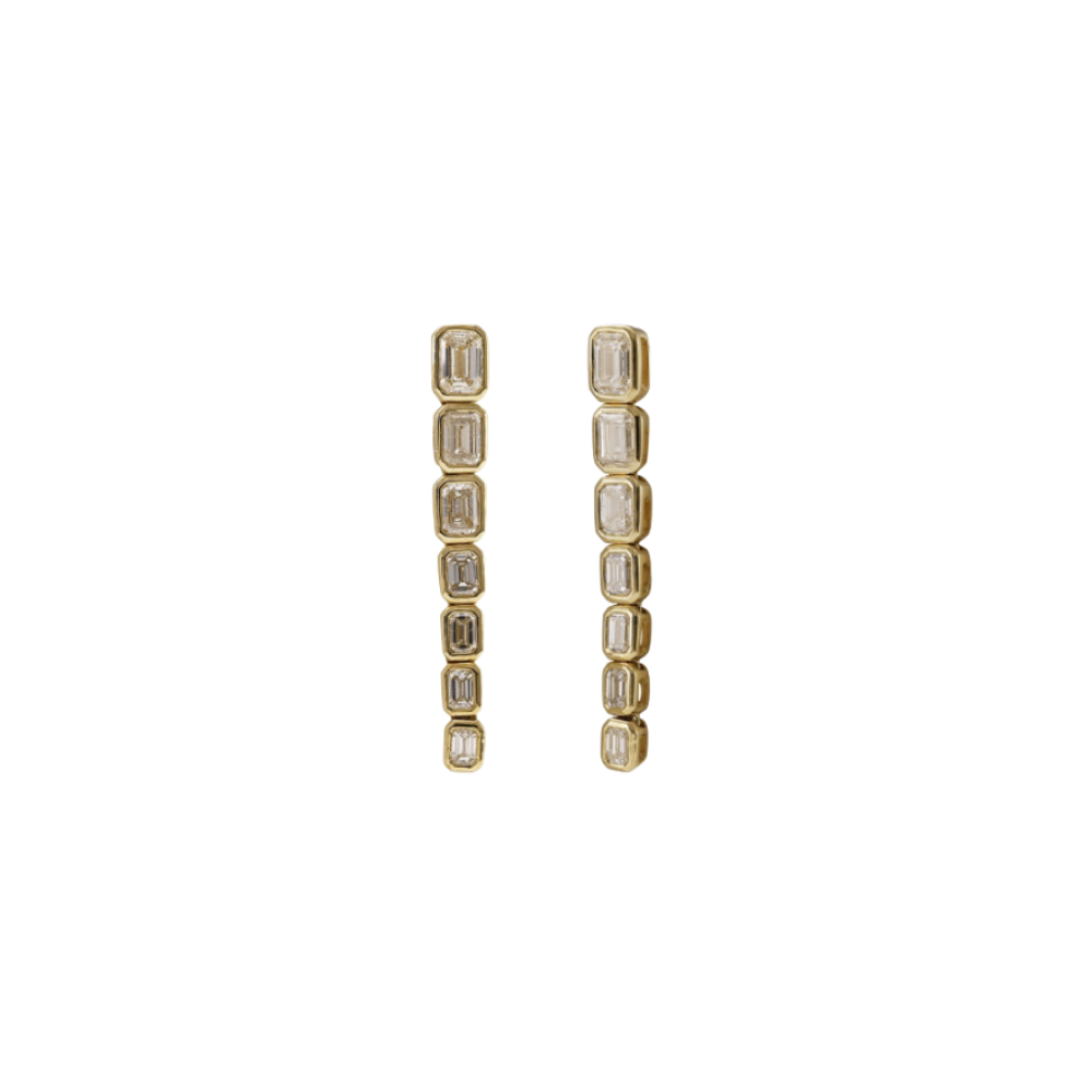 Graduated Bezel Emerald Cut Diamond Drops – Henri Noël
